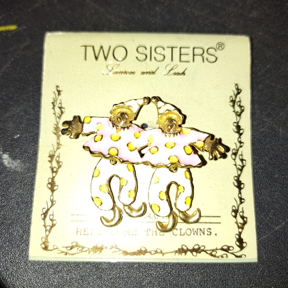 Vintage rare two sisters double moving clowns brooch - Picture 2 of 4